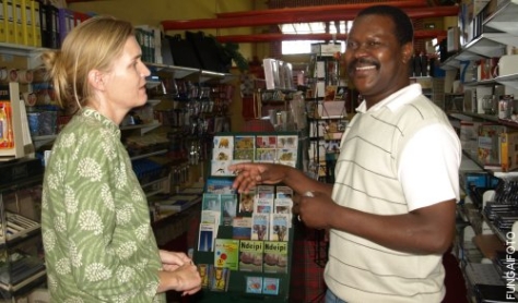 Bryony Rheam at her book signing with Albert Nyathi, a Zimbabwean poet